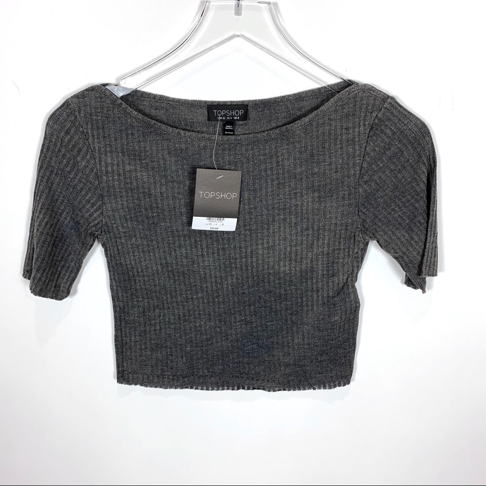 🔥3/$15! NWT! Topshop ribbed short sleeve crop top grey